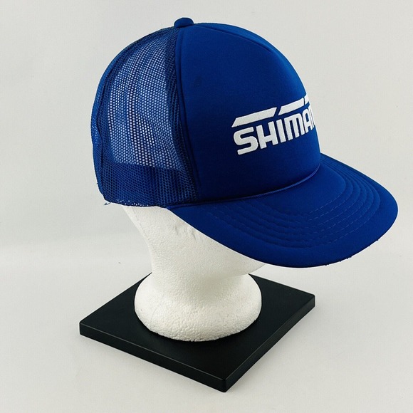 Vintage Shimano Logo Trucker Hat Blue Mesh Snapback Cap One Size Adjustable - Picture 2 of 7